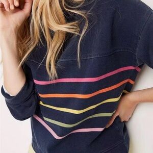 Fat Face Navy Quarter Zip Sweatshirt with Vibrant Stripes